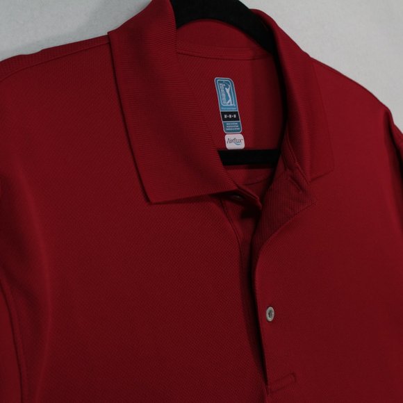 PGA Tour Shirt Men's Medium Red Long Sleeve Solid Golf Polo - Picture 2 of 10